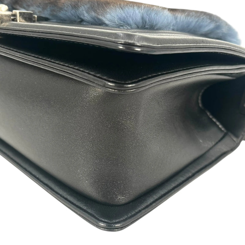 CHANEL Boy Chanel Fur Chain Shoulder Bag - Black