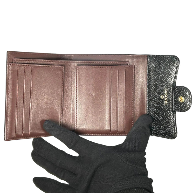 CHANEL Matelassé Caviar Leather Classic Flap Compact Wallet - Black 