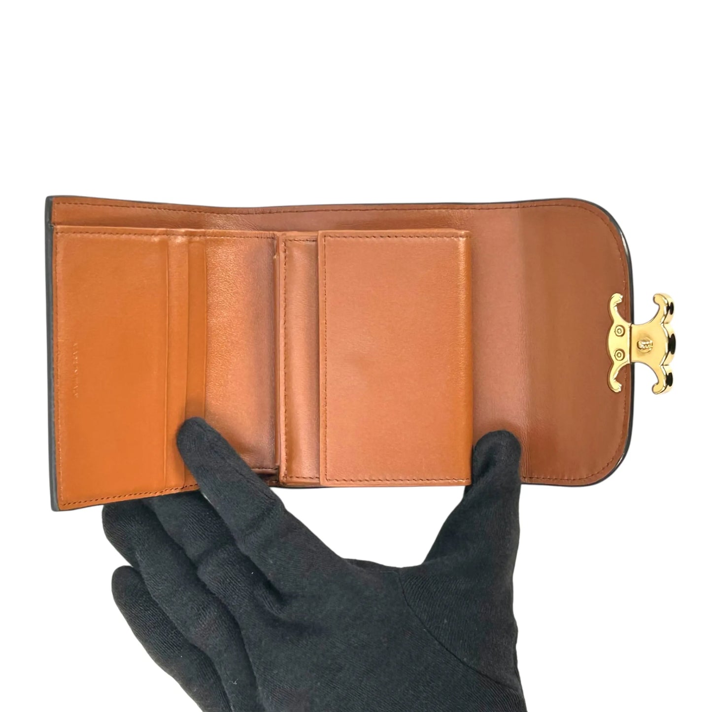 CELINE Triomphe Calfskin Small Compact Wallet - Brown 