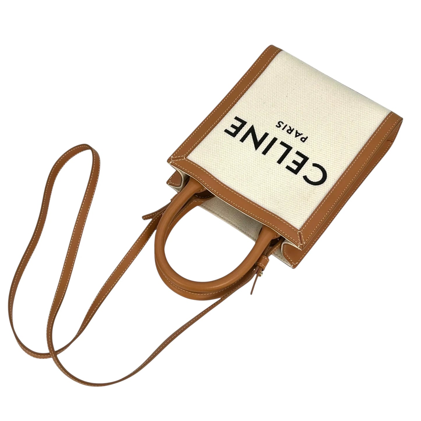 CELINE Mini Vertical Cabas Canvas Hand Bag Shoulder Bag - White