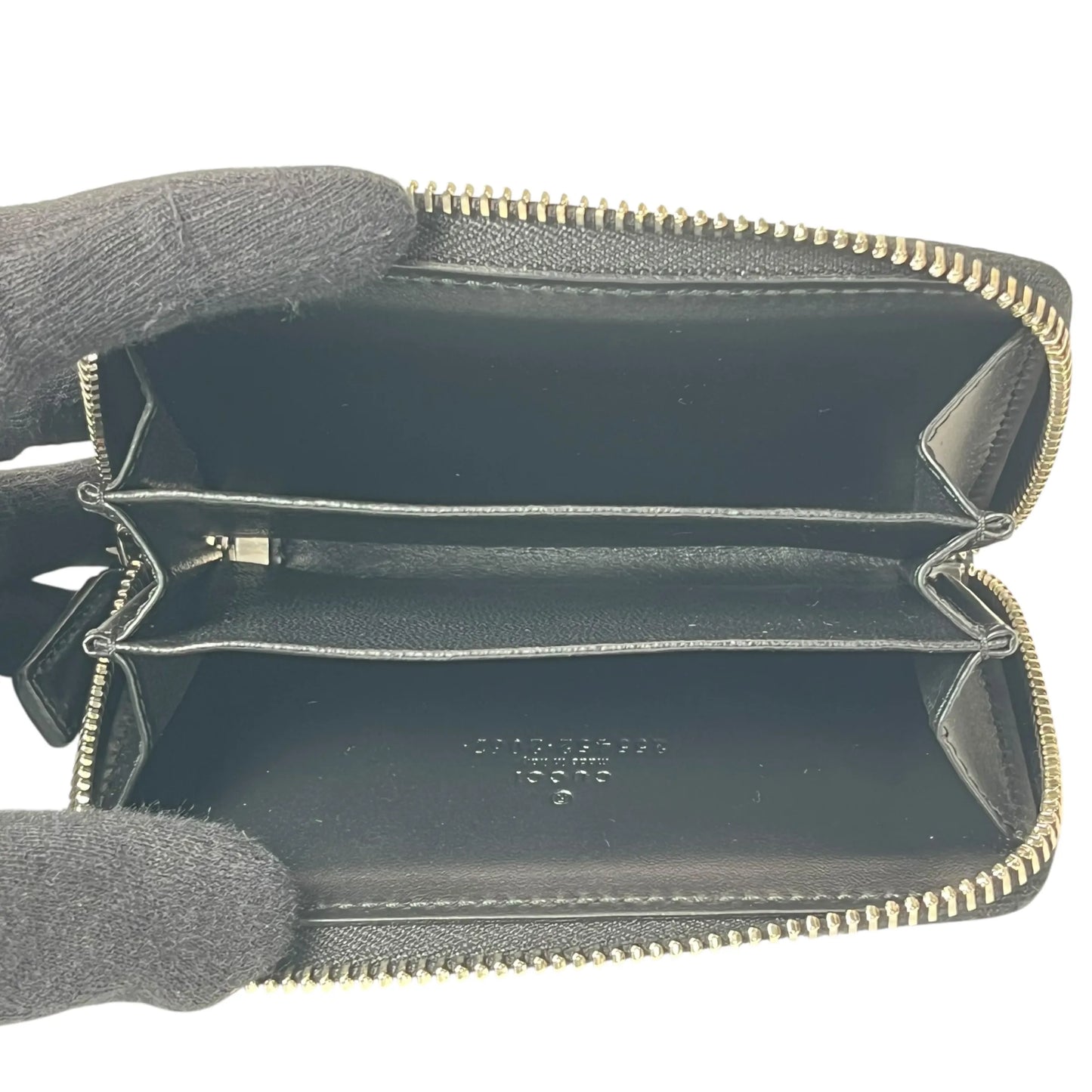 GUCCI GG Leather Round Zip Coin Case - Black 