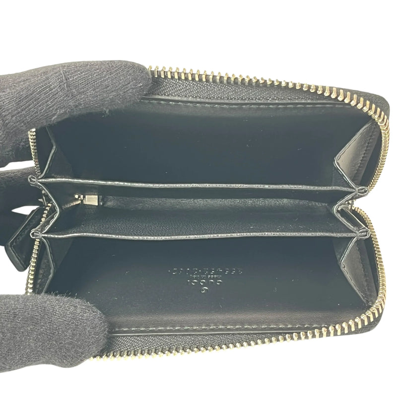 GUCCI GG Leather Round Zip Coin Case - Black 