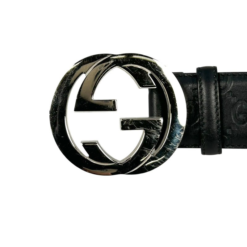 GUCCI Guccissima GG Logo Leather Belt - Black 