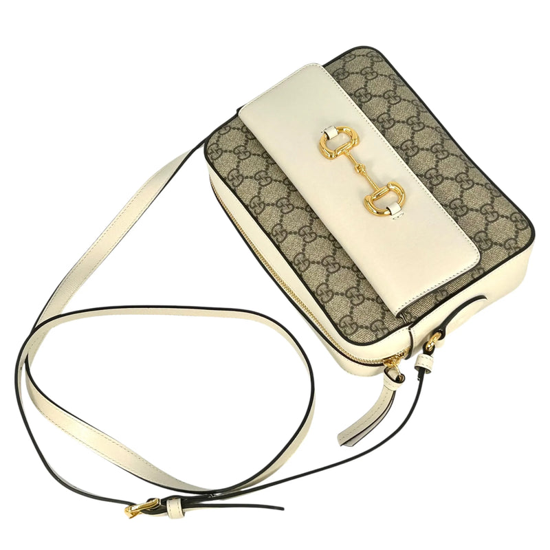 GUCCI ホースビット GGスプリーム キャンバス ショルダーバッグ - ブラウン × ホワイト