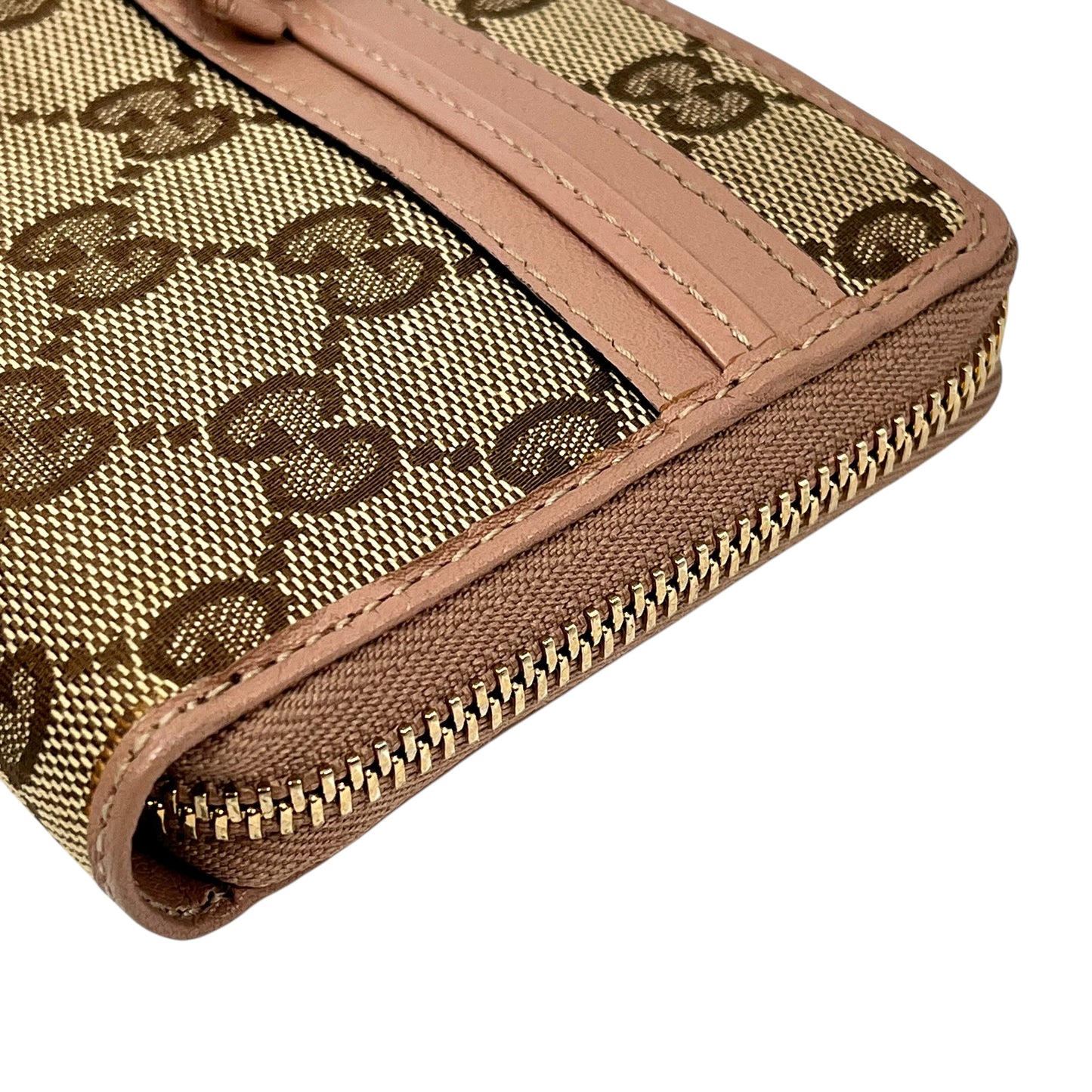GUCCI GG Canvas Ribbon Round Zip Long Wallet