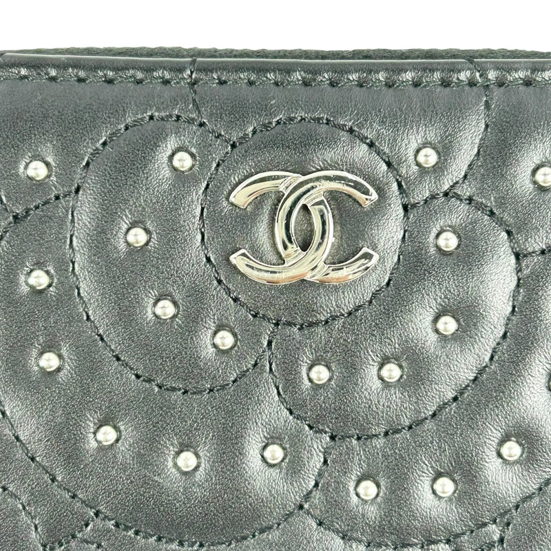 CHANEL Camellia Coin Purse Card Case Wallet - Black