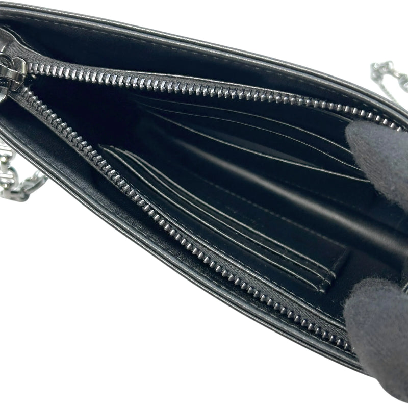 Dior Caro Diamond Calfskin Zipped Pouch With Chain Wallet Shoulder Bag - Black