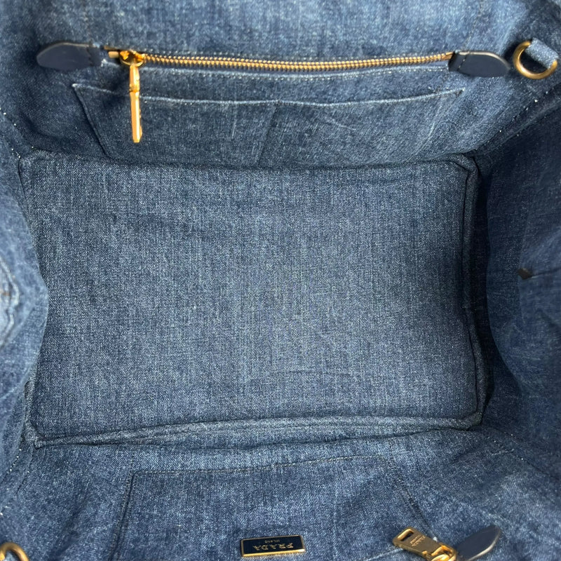 PRADA Canapa Denim Tote Bag Hand Bag - Blue