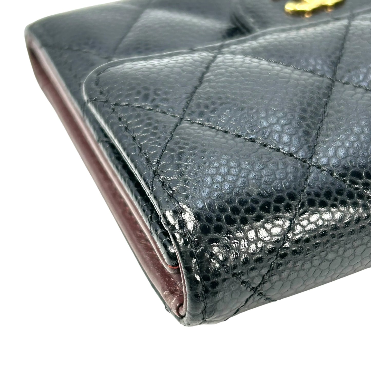 CHANEL Matelassé Caviar Leather Classic Flap Compact Wallet - Black 