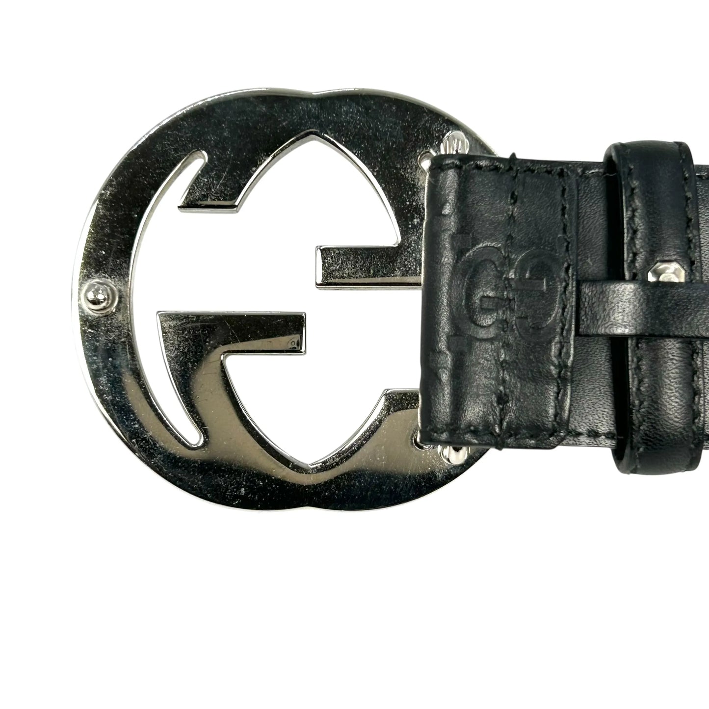 GUCCI Guccissima GG Logo Leather Belt - Black 