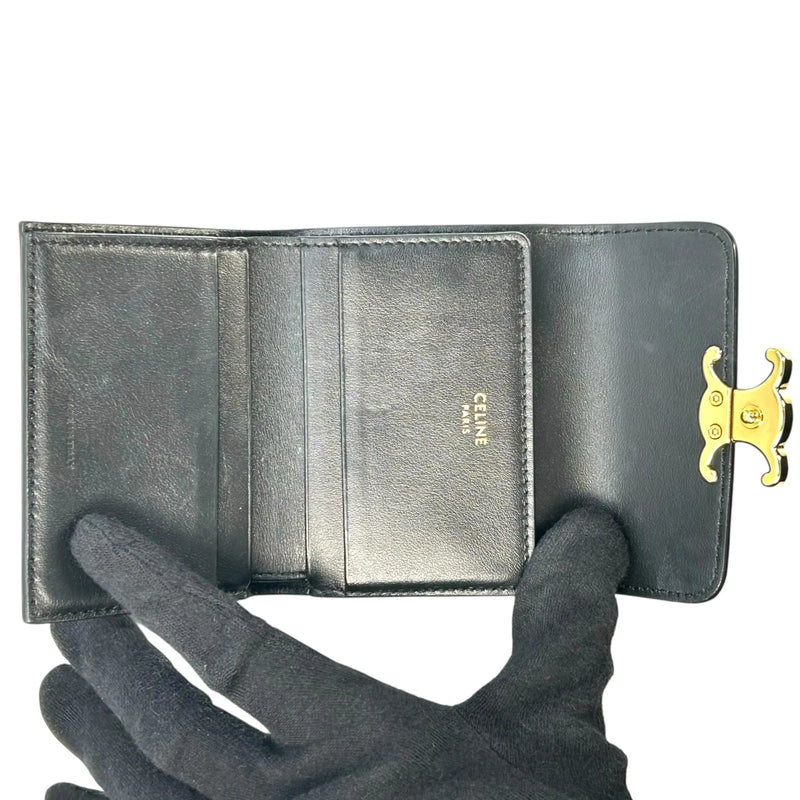 CELINE Compact Wallet With Coin Triomphe In Shiny Calfskin - Black