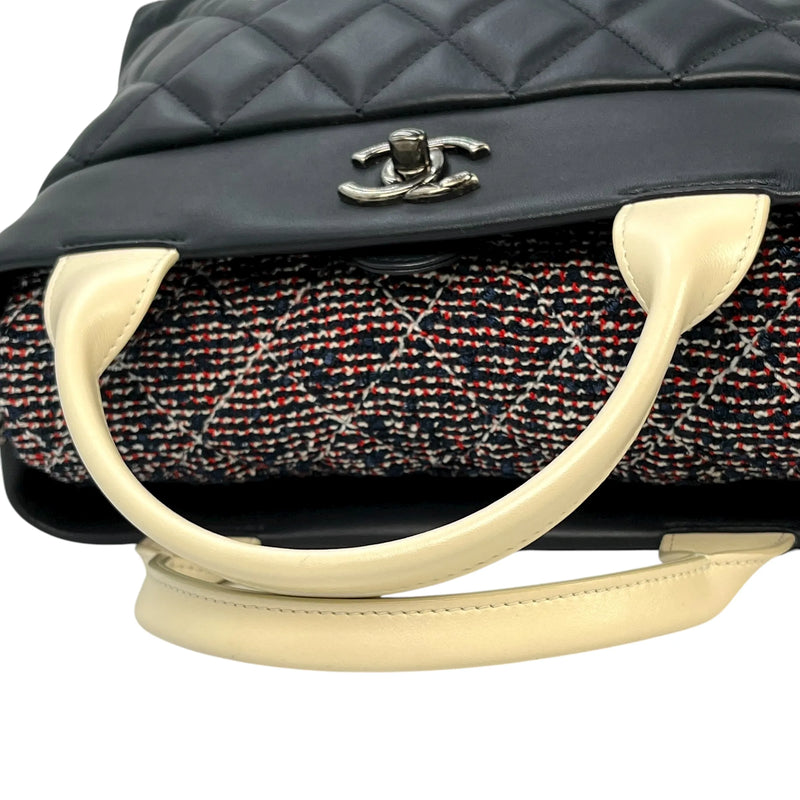 CHANEL Matelasse Tweed and Quilted Aged Calfskin Medium Hand Bag Chain Shoulder Bag - Navy