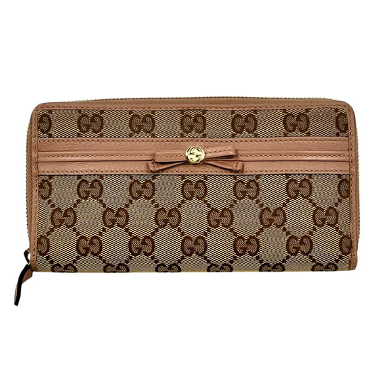 GUCCI GG Canvas Ribbon Round Zip Long Wallet