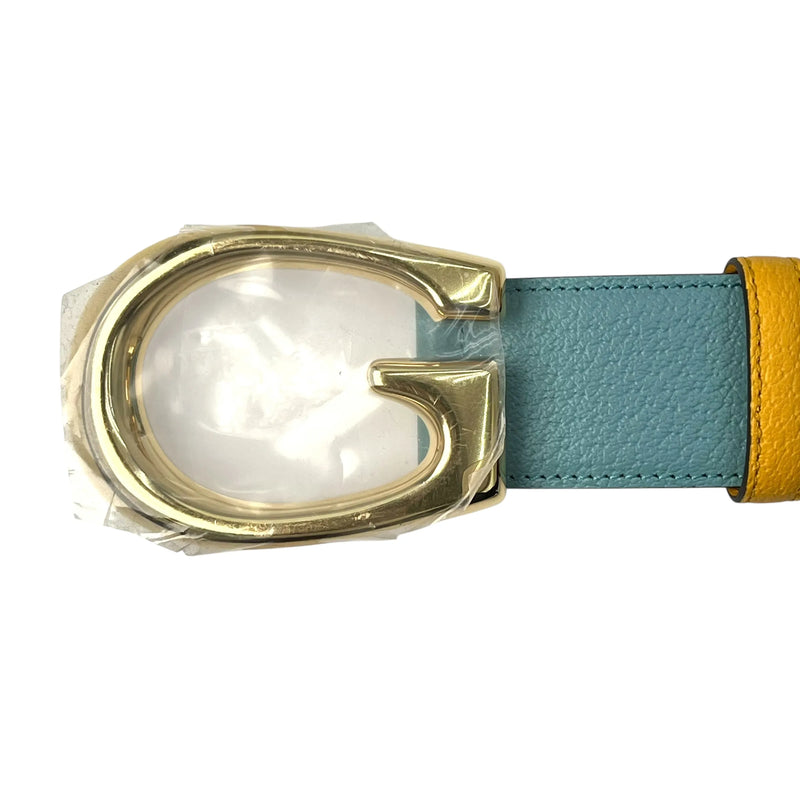 GUCCI Reversible Leather Belt Memorable Buckle - Orange Blue