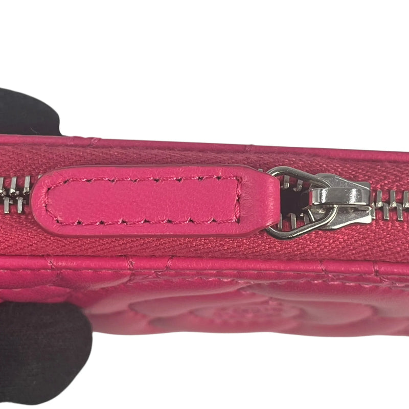 CHANEL Camellia Embossed Coin Case - Pink