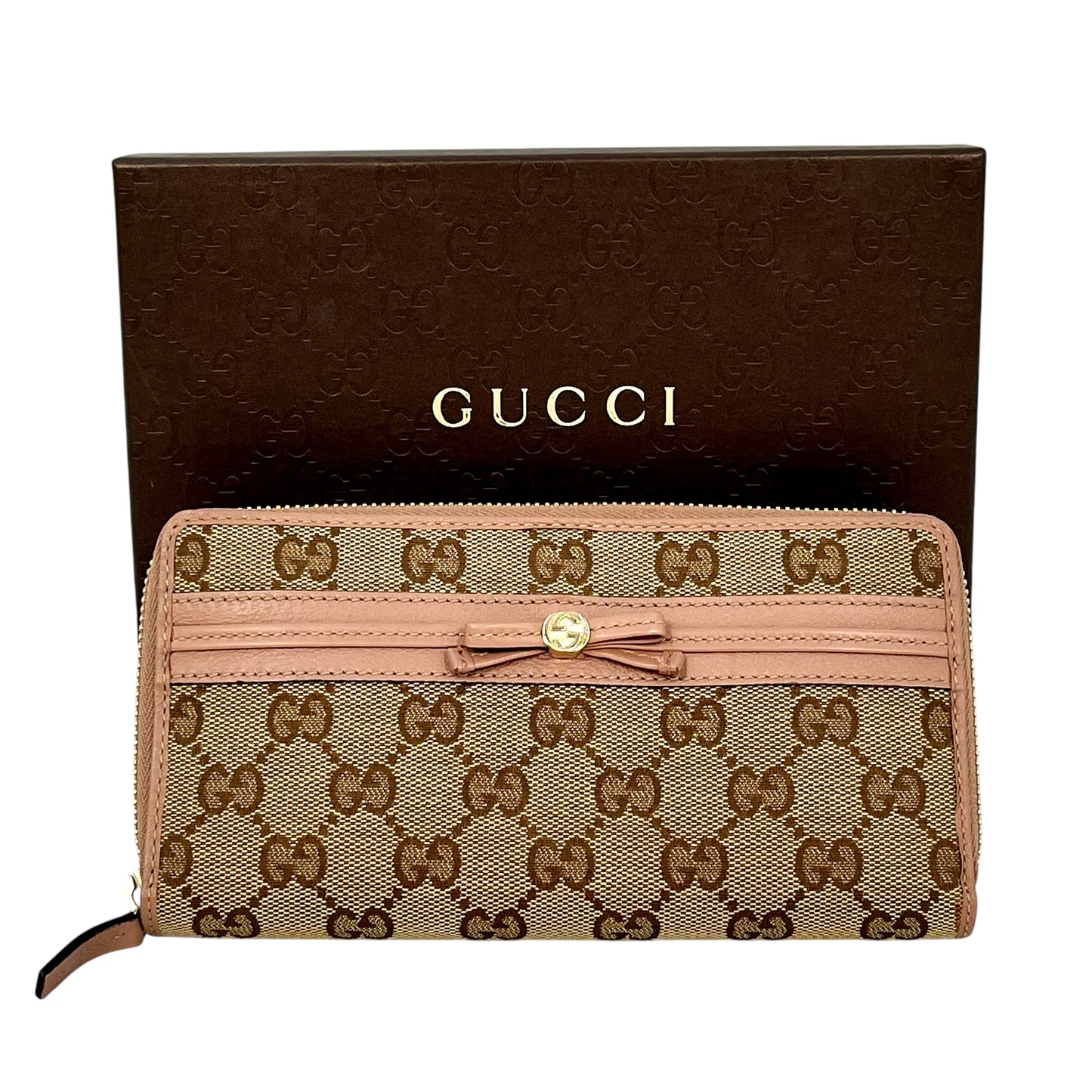 GUCCI GG Canvas Ribbon Round Zip Long Wallet