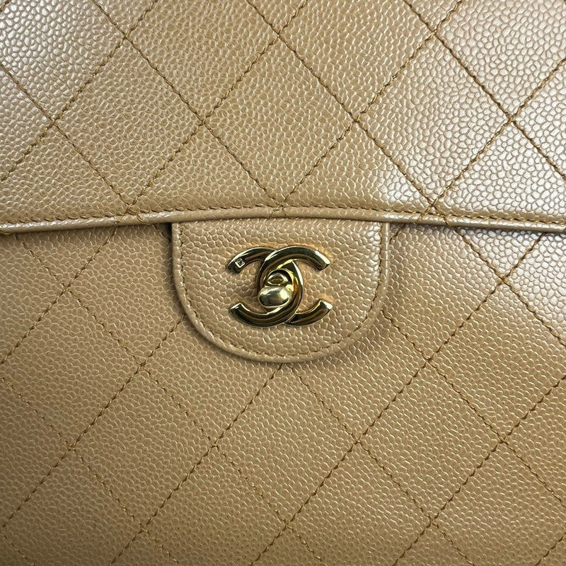 CHANEL Matelasse 30 Caviar Skin Gold Hardware Shoulder Bag - Beige Brown