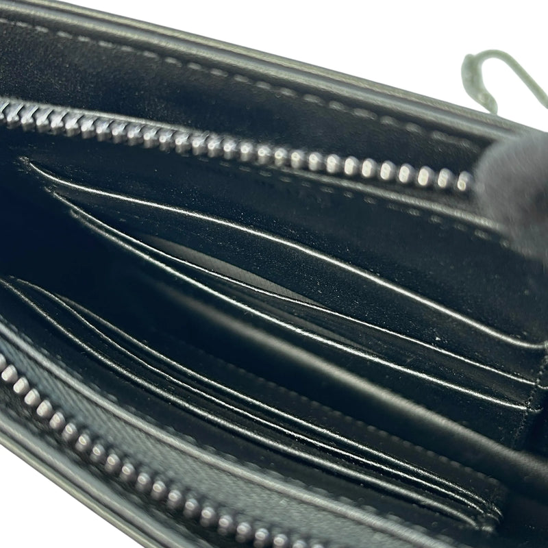 Dior Caro Diamond Calfskin Zipped Pouch With Chain Wallet Shoulder Bag - Black