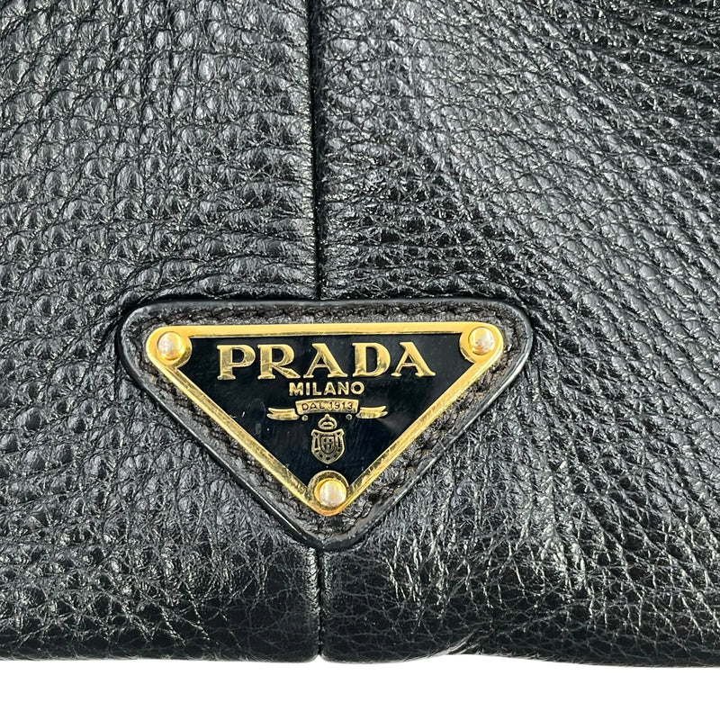 PRADA Punching Logo Hand Bag Leather - Black