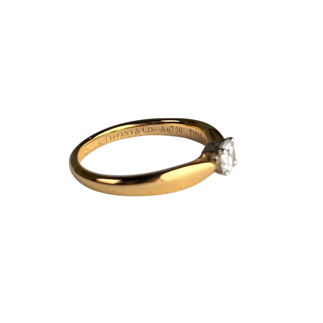 Tiffany Solitaire Diamond Ring 18KYG Pt950 Jewelry