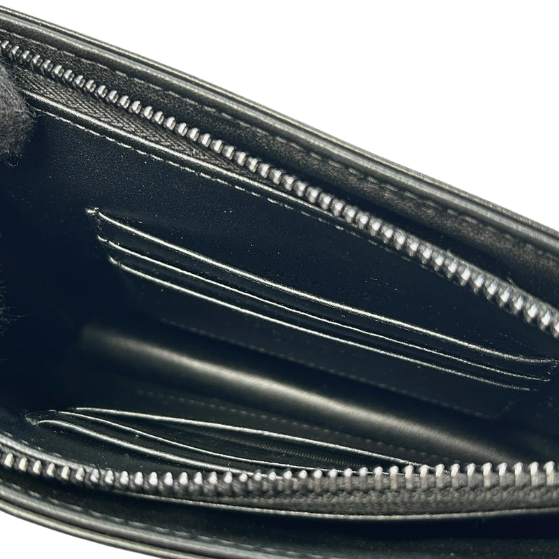 Dior Caro Diamond Calfskin Zipped Pouch With Chain Wallet Shoulder Bag - Black
