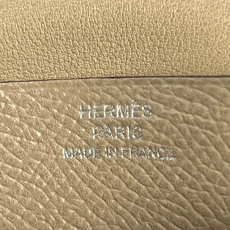 HERMES Bean Mini Business Card Holder Compact Wallet - Beige