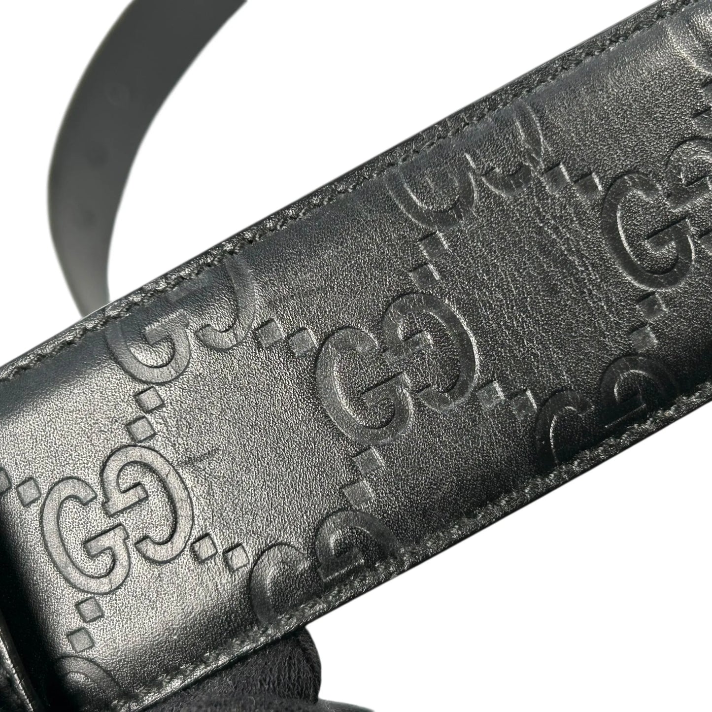 GUCCI Guccissima GG Logo Leather Belt - Black 
