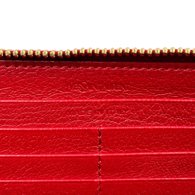 Saint Laurent YSL Logo Leather Round Zip Long Wallet - Red