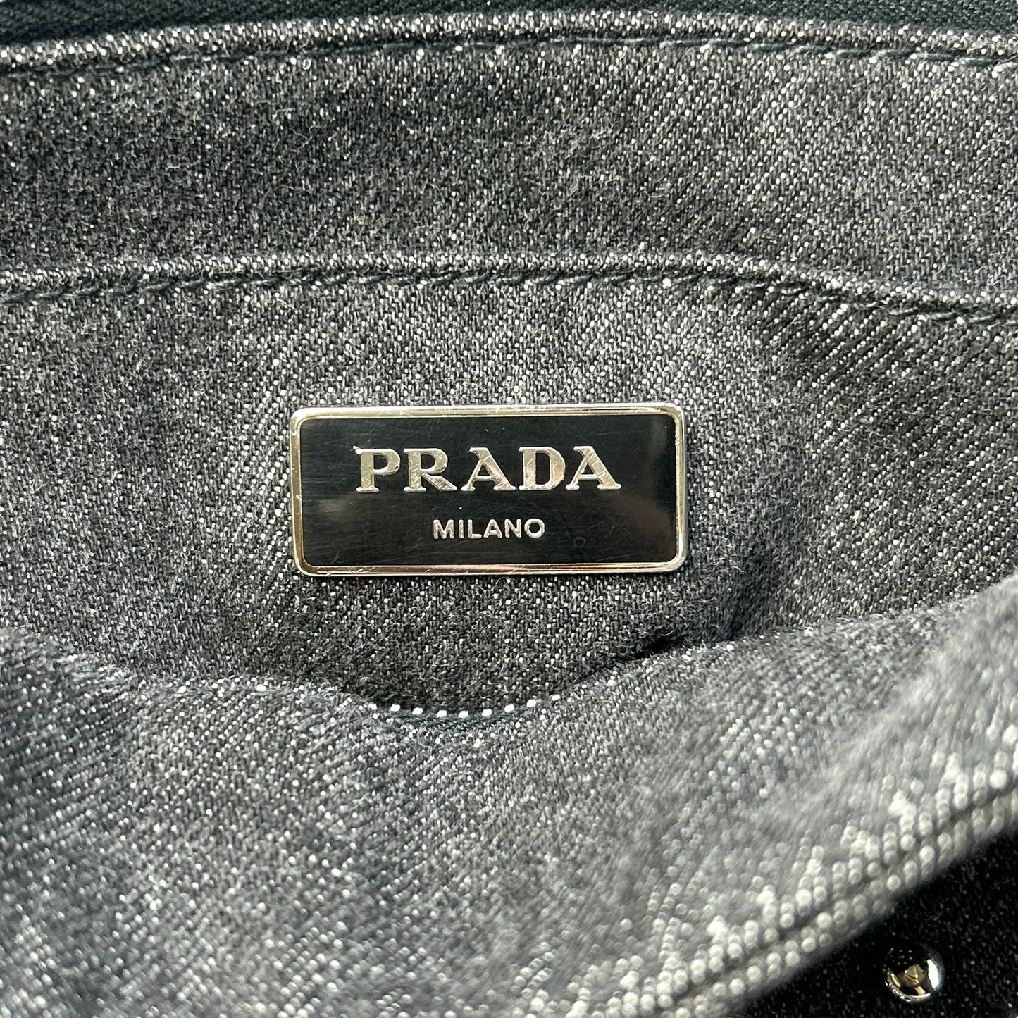PRADA Canapa Rhinestone Hand Bag - Charcoal Gray