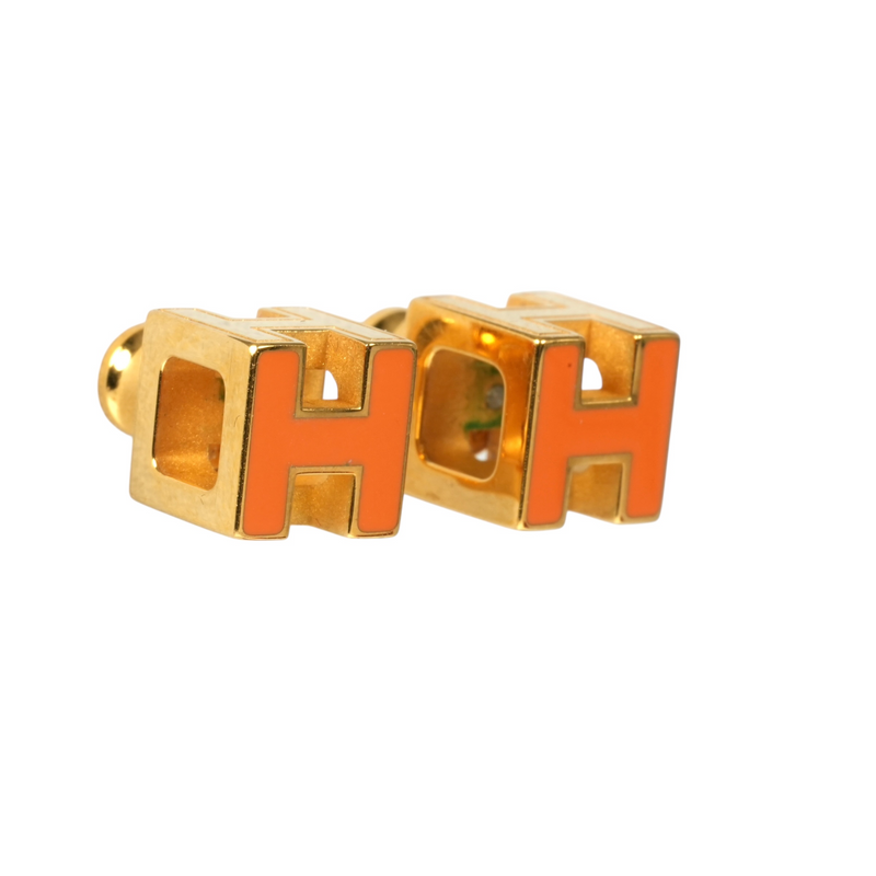 HERMES Cage d' H Cube Earring Orange