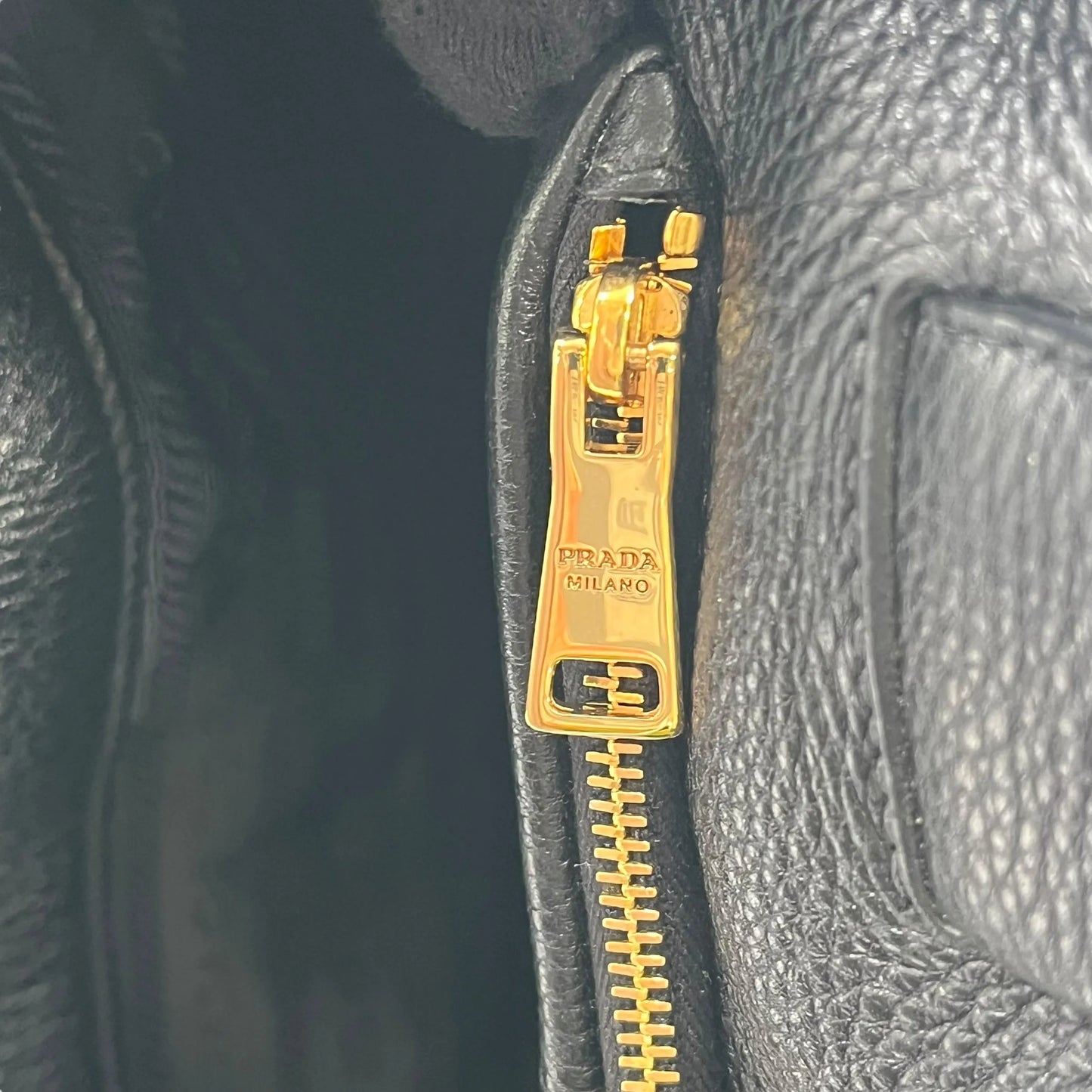 PRADA Punching Logo Hand Bag Leather - Black