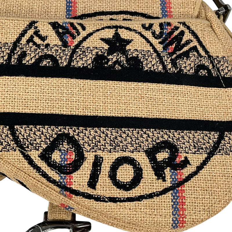 Dior Saddle Jute Canvas Embroidered With Dior Union Motif Hand Bag - Beige