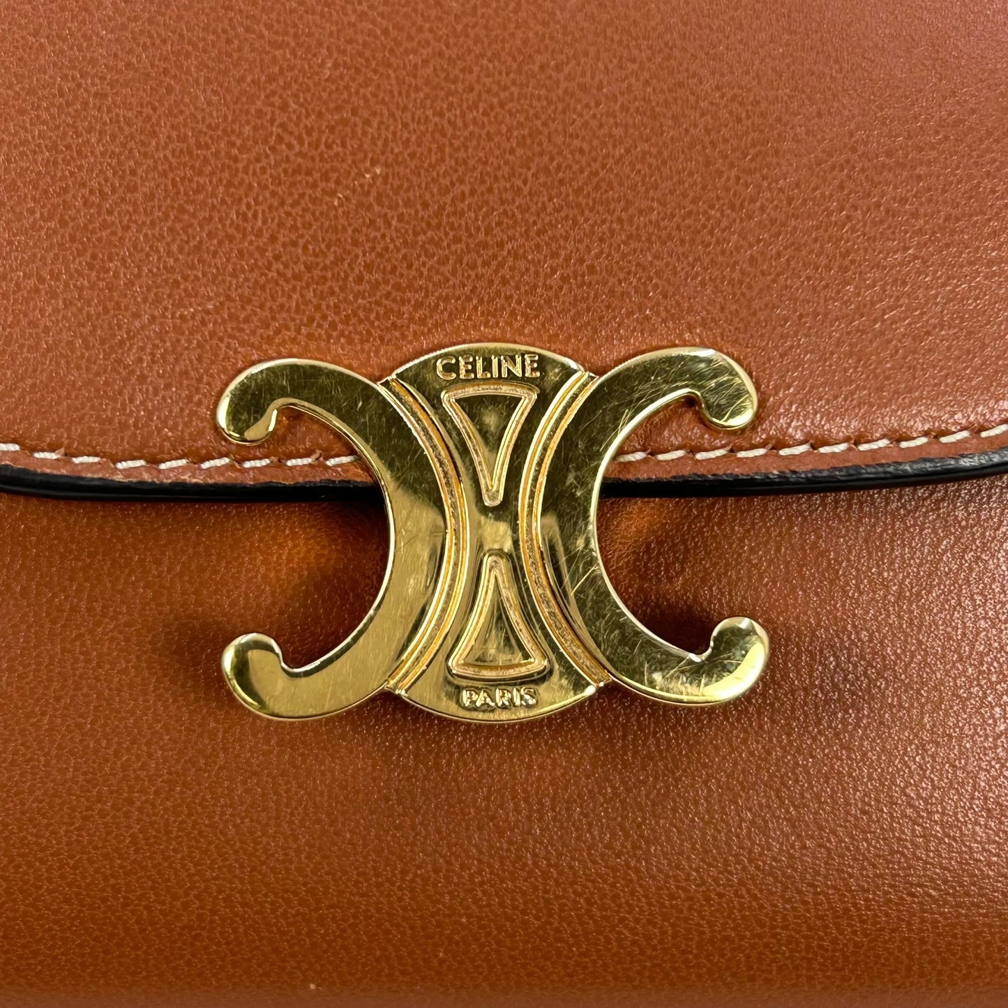 CELINE Triomphe Calfskin Small Compact Wallet - Brown 