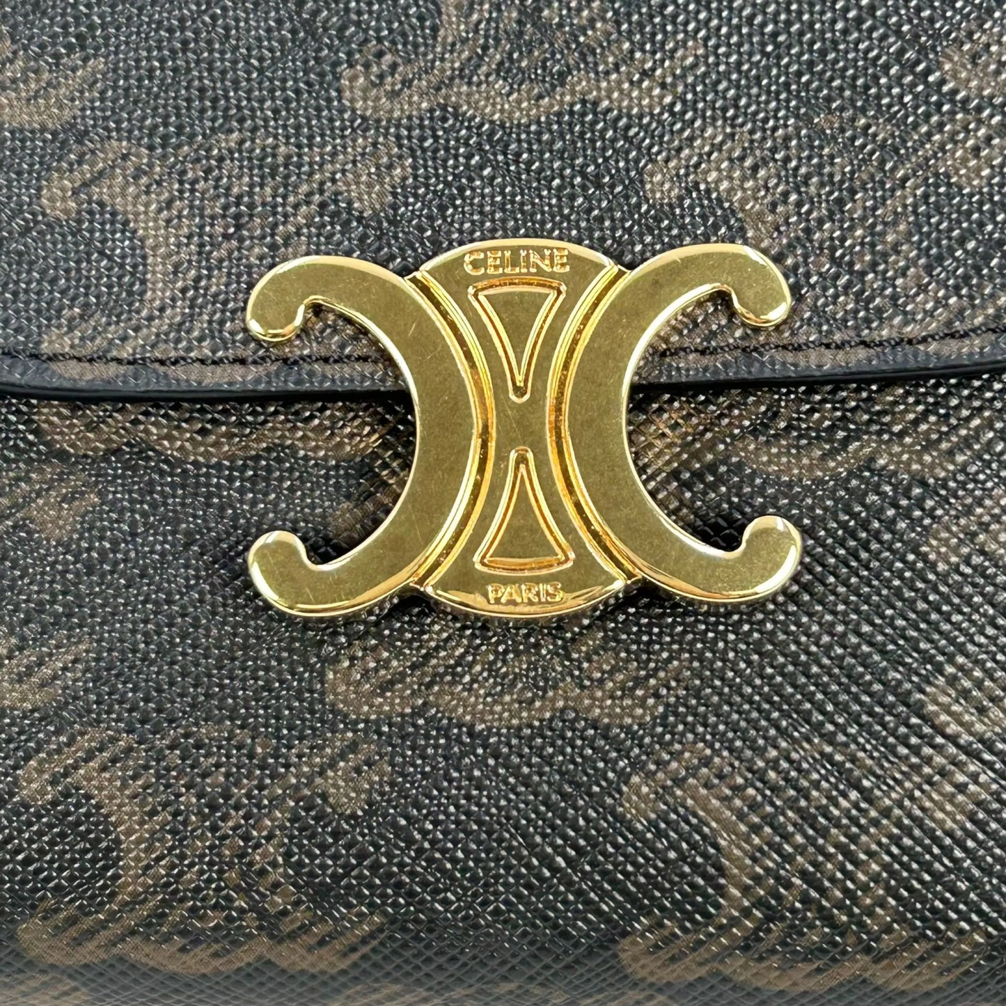 CELINE Triomphe Canvas Small Flap Compact Wallet - Dark Brown 