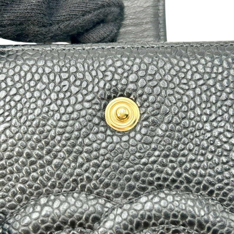CHANEL Caviar Skin Coco Mark Kiss Lock  Long Wallet - Black