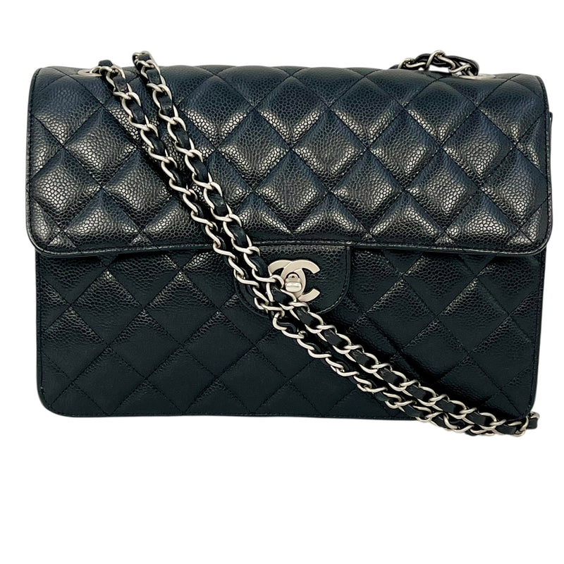CHANEL Caviar Skin Matelasse Chain Shoulder Bag - Black