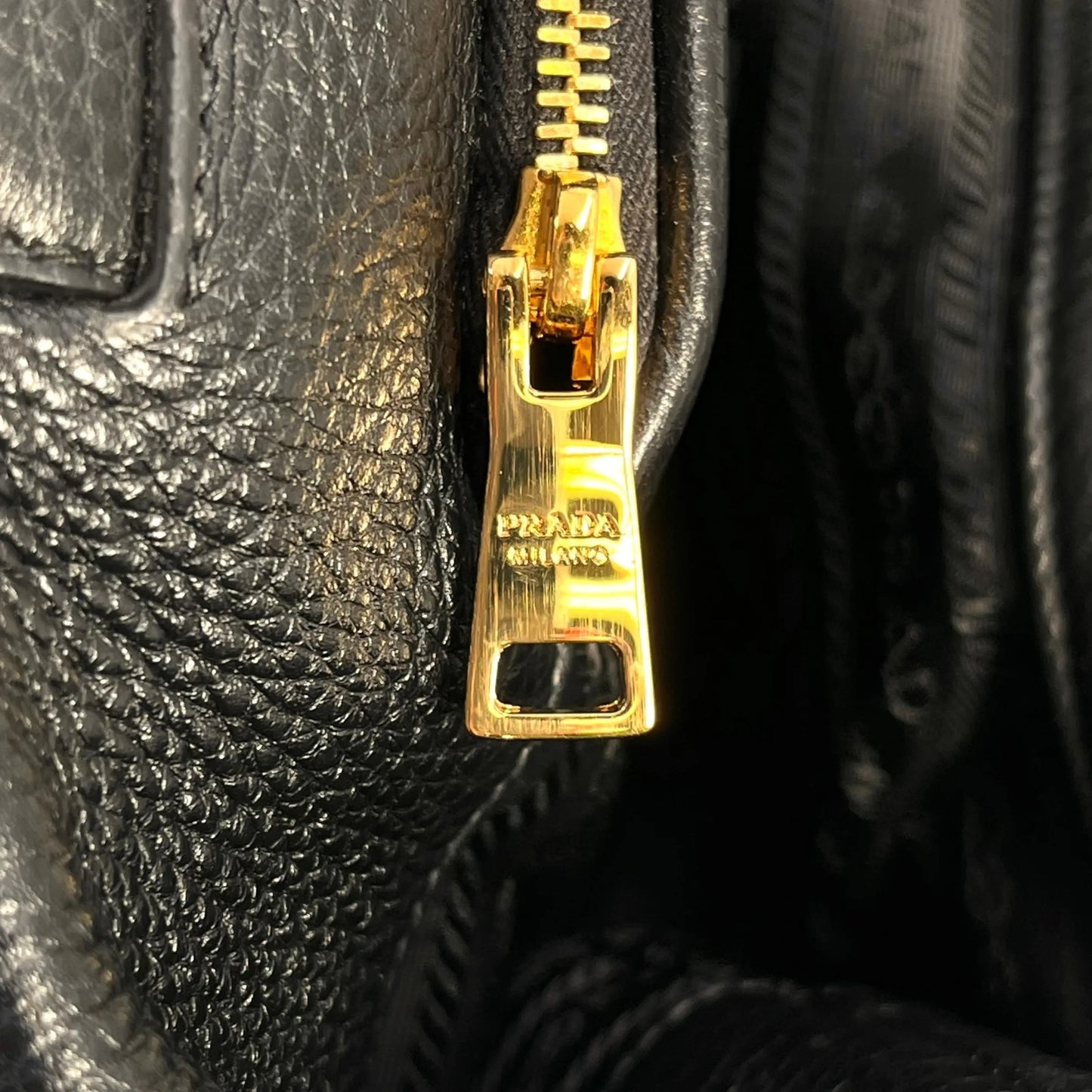PRADA Punching Logo Hand Bag Leather - Black