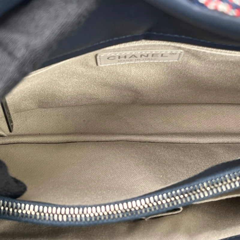 CHANEL Matelasse Tweed and Quilted Aged Calfskin Medium Hand Bag Chain Shoulder Bag - Navy