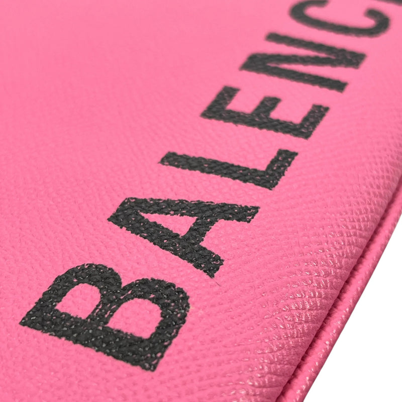 BALENCIAGA Ville Logo Leather Pouch Clutch Bag - Pink