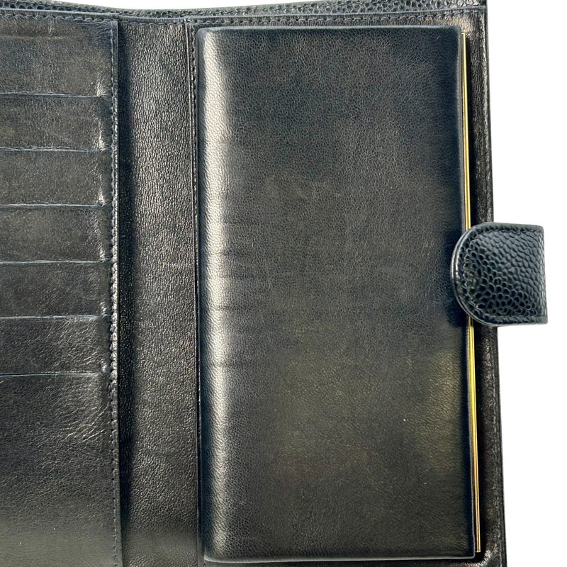 CHANEL Caviar Skin Coco Mark Kiss Lock  Long Wallet - Black