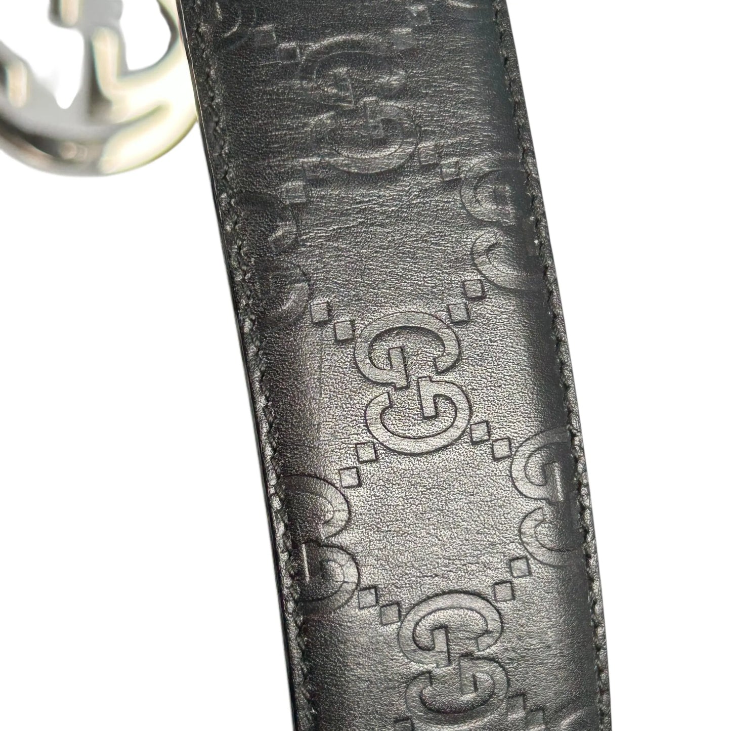 GUCCI Guccissima GG Logo Leather Belt - Black 