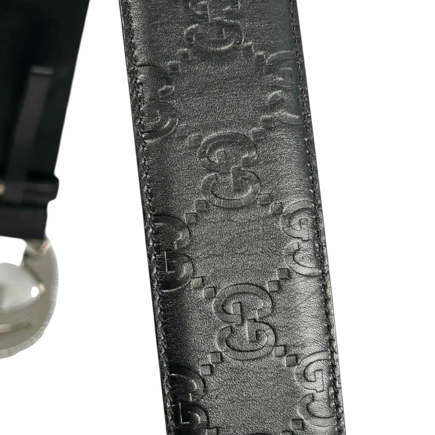 GUCCI Guccissima GG Logo Leather Belt - Black 
