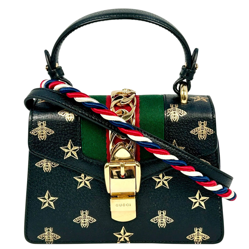 GUCCI Sylvie Web Line Hand Bag - Black