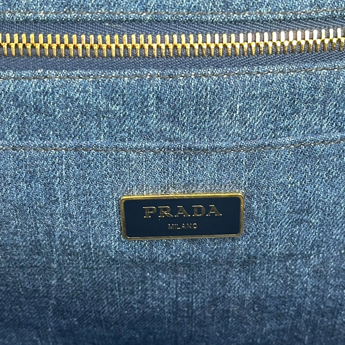 PRADA Canapa Denim Tote Bag Hand Bag - Blue