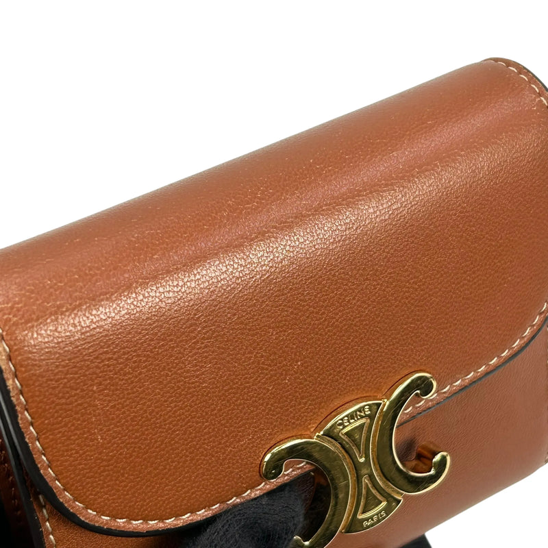 CELINE Triomphe Calfskin Small Compact Wallet - Brown 