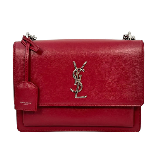 Salnt Laurent Sunset Leather Chain Shoulder Bag Red