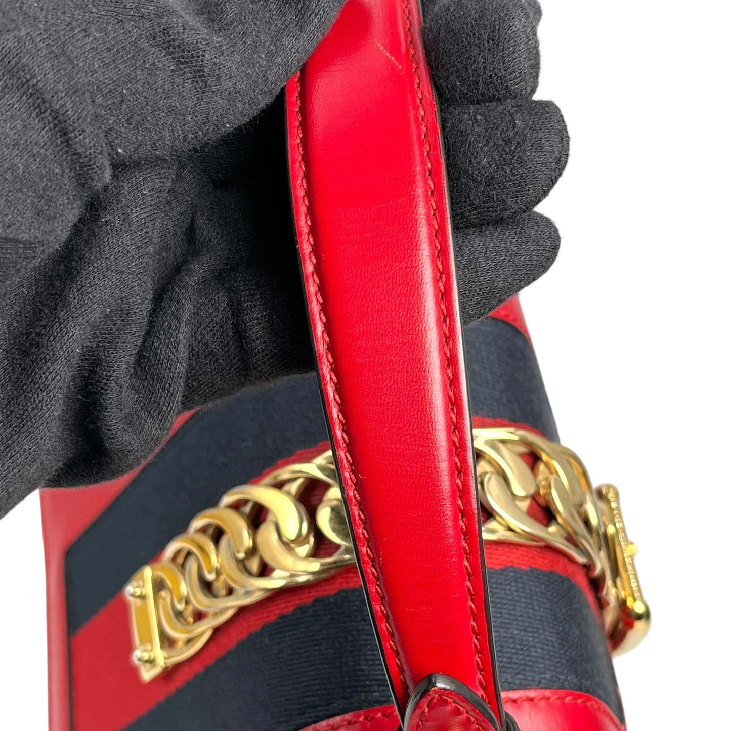 GUCCI Sylvie Chain Mini Hand Bag Shoulder Bag - Red