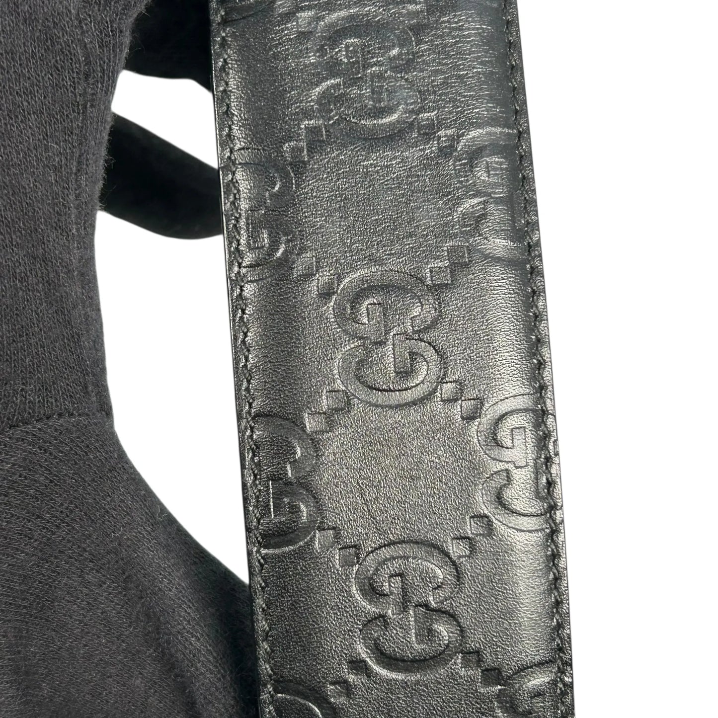 GUCCI Guccissima GG Logo Leather Belt - Black 