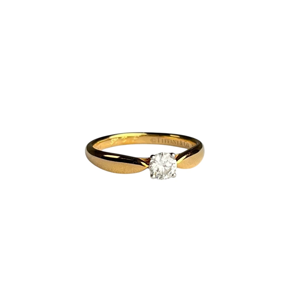 Tiffany Solitaire Diamond Ring 18KYG Pt950 Jewelry