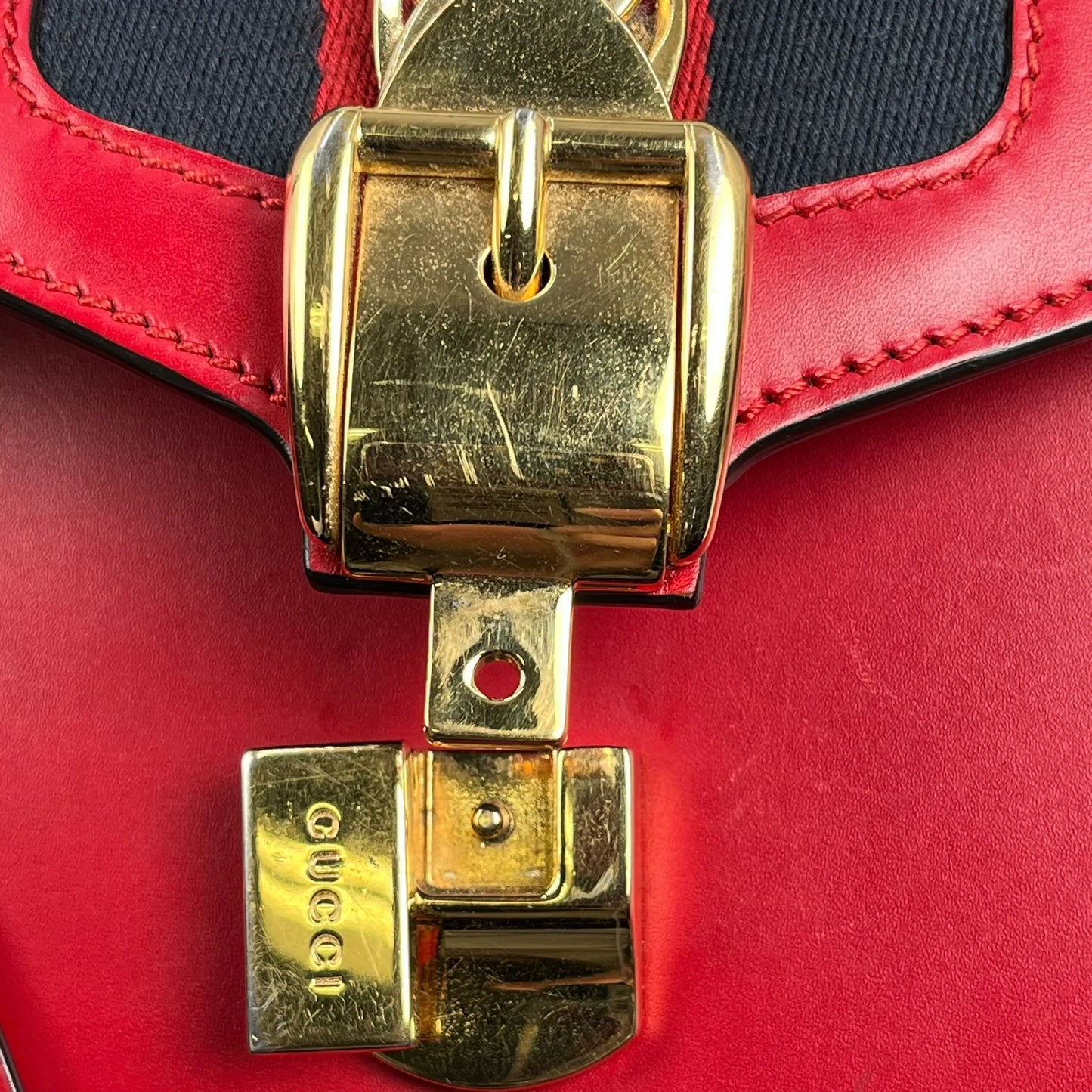 GUCCI Sylvie Chain Mini Hand Bag Shoulder Bag - Red